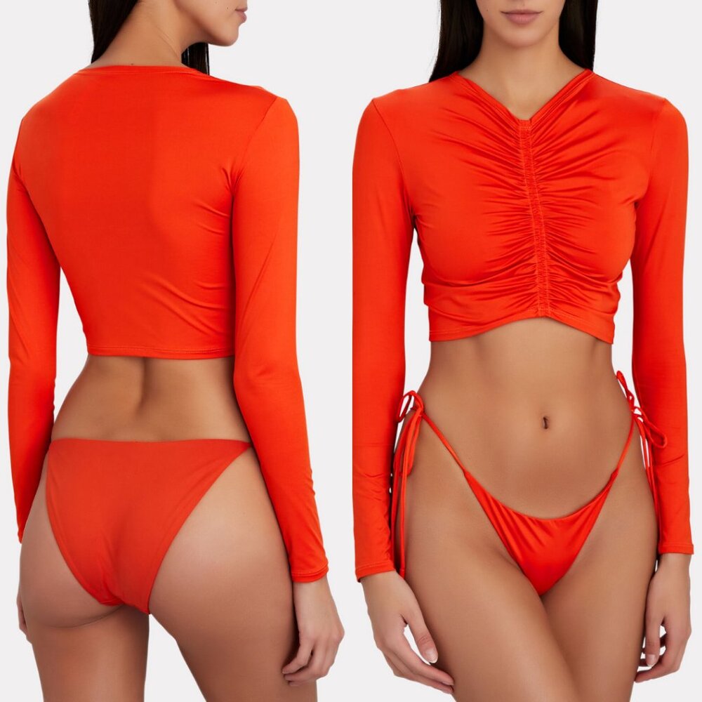 NWT A.L.C. Ansel Ruched Rashguard Swim Top XS Clay Red